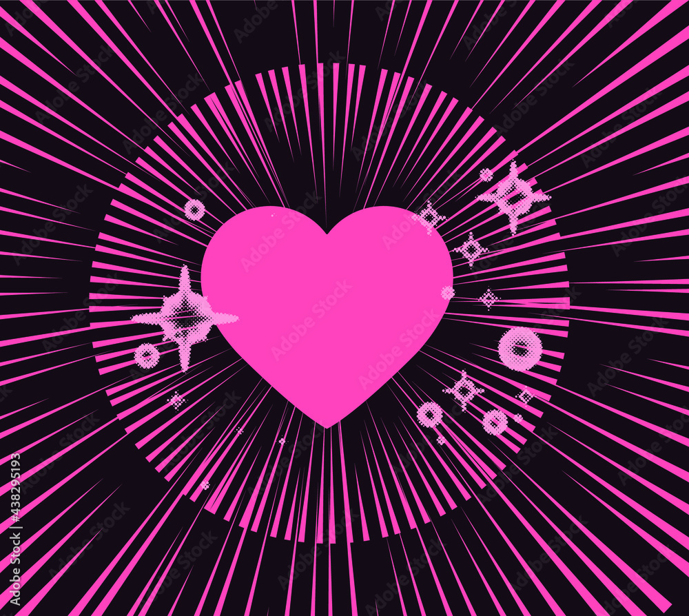 Aufkleber abstract background with speed lines and heart. vector hand-drawn design template for manga and comi