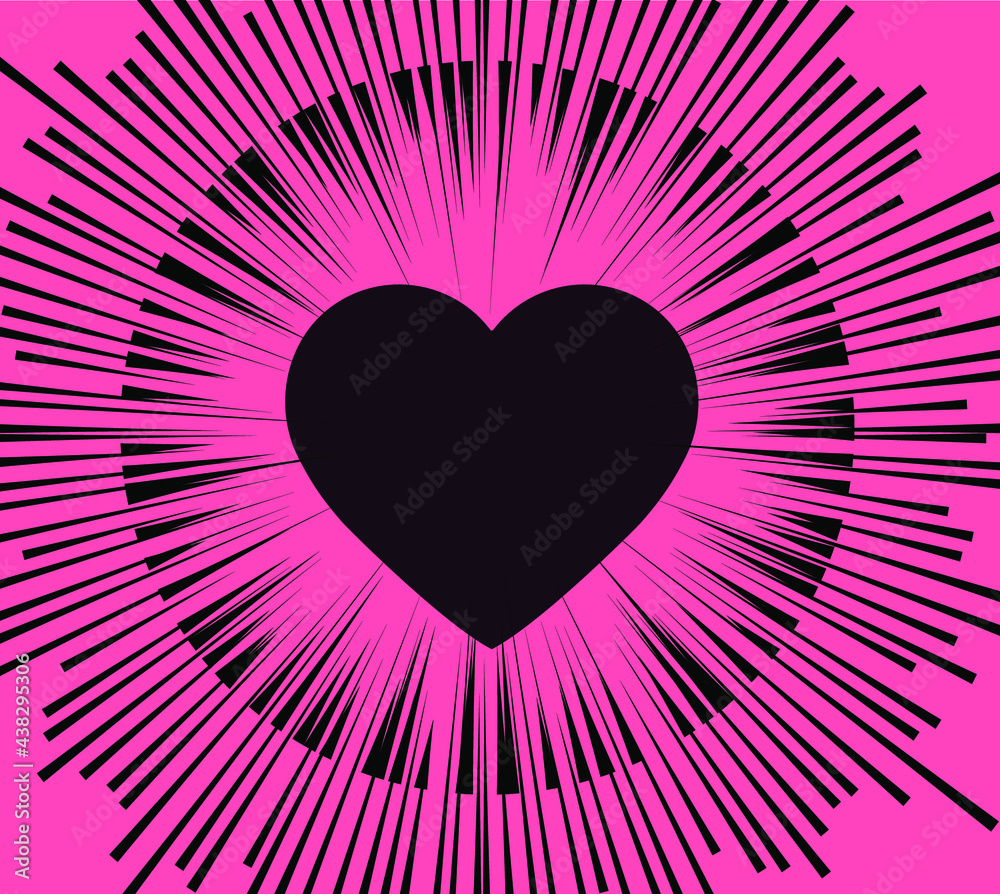 Aufkleber Abstract background with speed lines and heart. Vector hand-drawn design template for manga and comic book design.