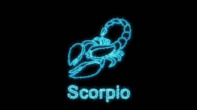 The Scorpio zodiac symbol, horoscope sign lighting effect blue neon glow. Royalty high-quality free stock of scorpio sign isolated on black background. Horoscope, astrology icons with simple