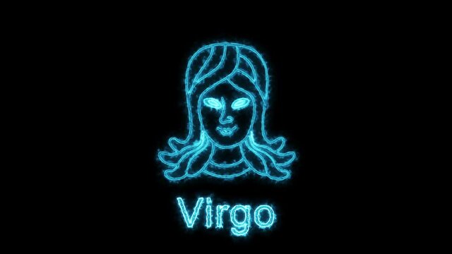 The virgo zodiac symbol, horoscope sign lighting effect blue neon glow. Royalty high-quality free stock of virgo sign isolated on black background. Horoscope, astrology icons with simple