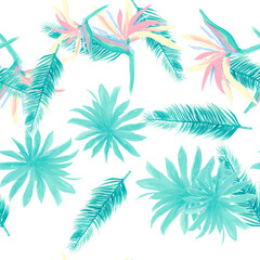 Fototapeta na wymiar Blue Pattern Design. Indigo Seamless Textile. Azure Tropical Art. White Flower Nature. Cobalt Floral Plant. Wallpaper Background. Decoration Exotic.