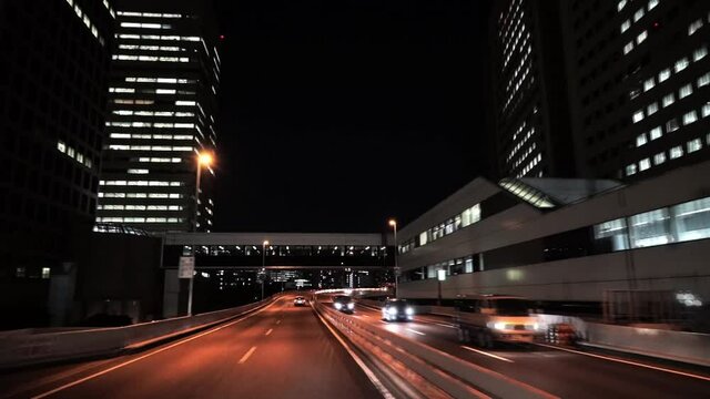 東京ドライブ車窓　湾岸　首都高横羽線　天王洲付近　夜景