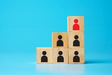A picture of profile picture icon at wooden block. Job hiring and candidate selection concept