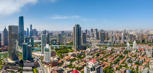 Naklejka premium Aerial photography of Tianjin city architecture landscape skyline