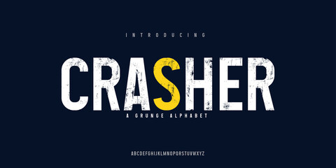 Abstract modern and minimal font. elegant typography with distressed style for technology, logo, and sports