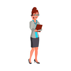 bored woman teacher speaking with principal on cellphone cartoon vector. bored woman teacher speaking with principal on cellphone character. isolated flat cartoon illustration