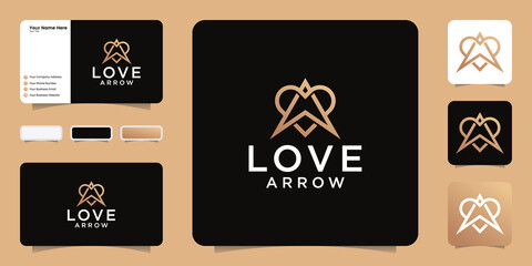 heart and arrow logo with line art style icon design, symbol and business card inspiration