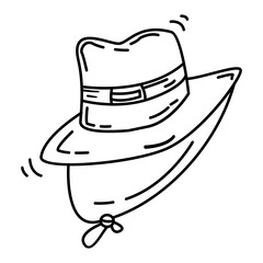 Hiking adventure hat ,trip,travel,camping. hand drawn icon design, outline black, vector icon.