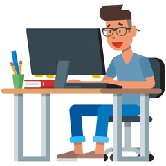 Student at computer vector online school education