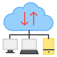 A flat design, icon of cloud data transmission