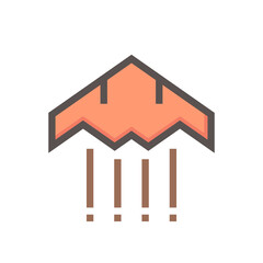 Stealth or jet aircraft vector icon. That speed fighter plane consist of wing, cockpit, weapon, advanced invisible technology for army, air force, military to attack, combat in warfare. 48x48 pixel.
