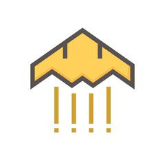 Stealth or jet aircraft vector icon. That speed fighter plane consist of wing, cockpit, weapon, advanced invisible technology for army, air force, military to attack, combat in warfare. 48x48 pixel.
