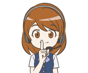 人差し指を口に当てるオペレーターの女性