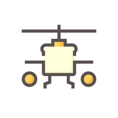 Military helicopter vector icon. Aircraft vehicle with rotor, blade, weapons and technology for aviation of army or soldier use to defense, combat and attack enemy in war. 48x48 pixel.