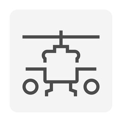 Military helicopter vector icon. Aircraft vehicle with rotor, blade, weapons and technology for aviation of army or soldier use to defense, combat and attack enemy in war. 48x48 pixel.