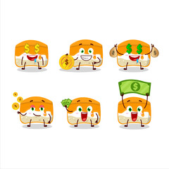 Orange cake cartoon character with cute emoticon bring money