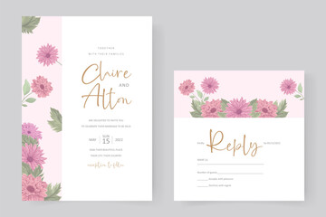 Hand drawn chrysanthemum flower wedding invitation template