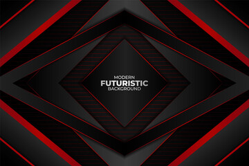 Modern Futuristic Abstract Overlapped Geometric Dark Grey with Red Line Background