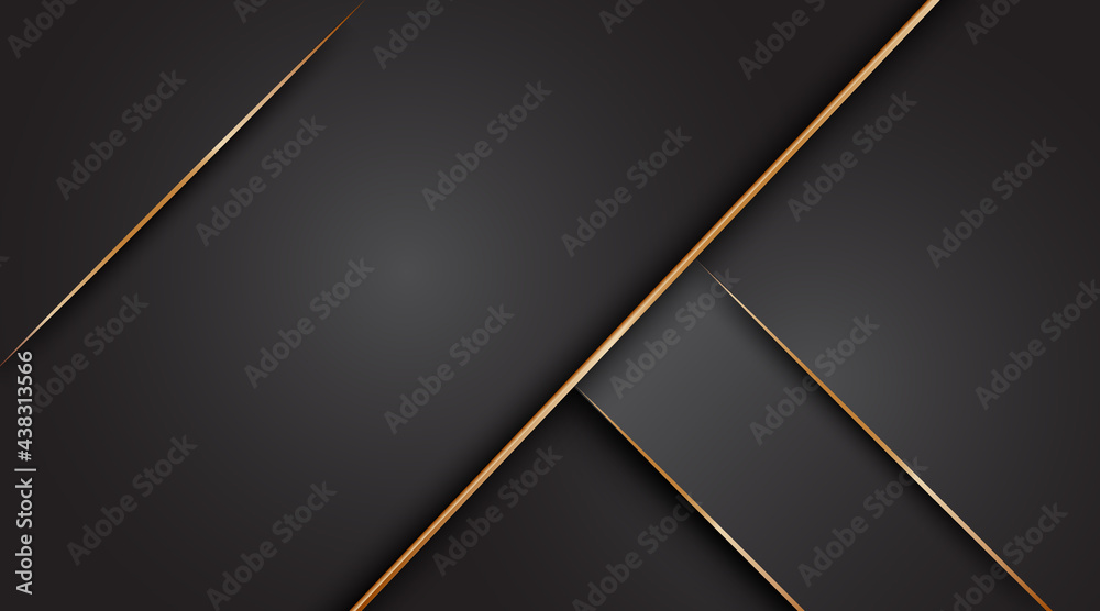 Wall mural Black abstract background with golden lines