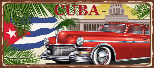 Cuba vintage metal sign, vector illustration.