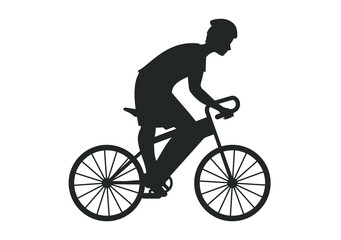 Black silhouette of cyclist riding on bike, vector illustration