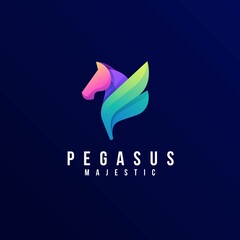 Vector Logo Illustration Pegasus Gradient Colorful Style.