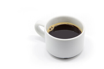 Isolated of the white cup of black coffee on white background