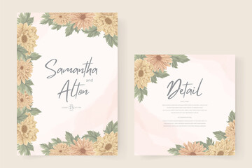 Hand drawn chrysanthemum flower wedding invitation template