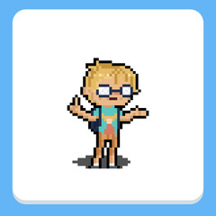 Obraz premium Pixel art cartoon nerd boy character.