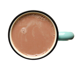 Cup of cocoa drink on white background