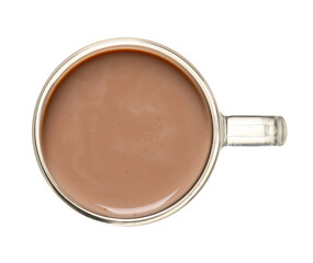 Cup of cocoa drink on white background