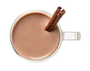 Cup of cocoa drink on white background