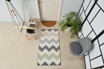 Stylish rug in interior of modern hallway