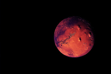Planet Mars, on a dark background. Elements of this image were furnished by NASA.