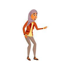 shocked islamic woman saw old friend cartoon vector. shocked islamic woman saw old friend character. isolated flat cartoon illustration