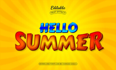 Hello summer editable 3d text style effect on a beautiful background