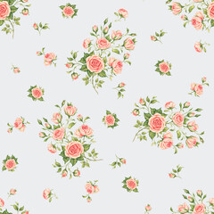 Fototapeta na wymiar Abstract floral seamless pattern drawn on paper with paints vintage roses