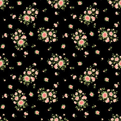 Naklejka na ściany i meble Abstract floral seamless pattern drawn on paper with paints vintage roses