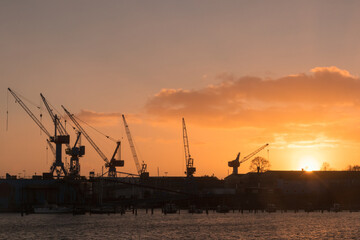 shipyard with cranes