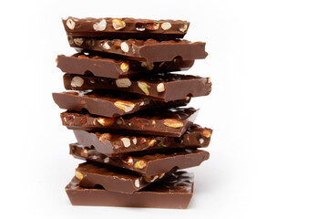 chocolate pieces  on a white background