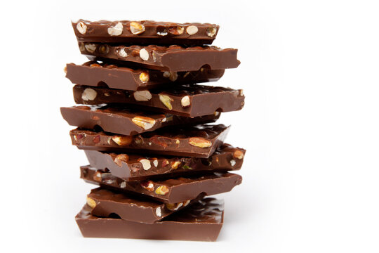 chocolate pieces  on a white background