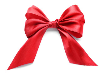Bow made of red ribbon on white background