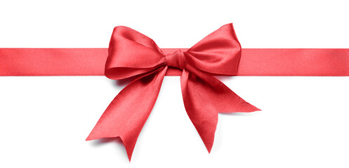 Bow made of red ribbon on white background