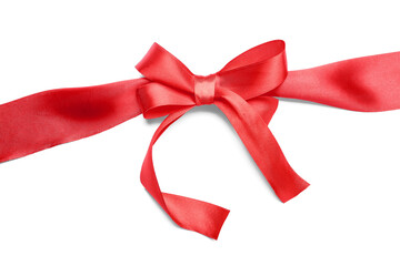 Bow made of red ribbon on white background