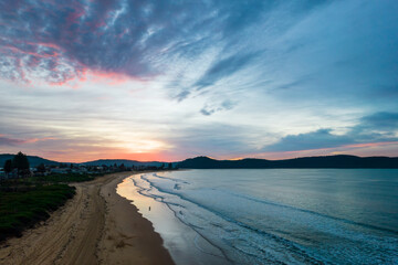 Aerial views sunrise at the seaside