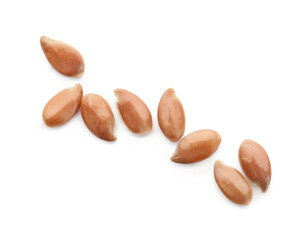 Raw flax seeds on white background