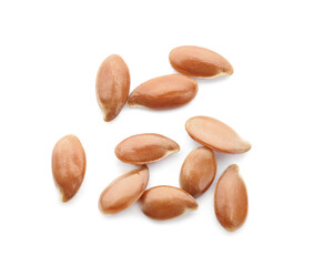 Raw flax seeds on white background