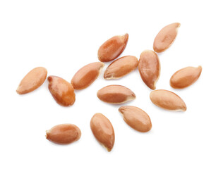 Raw flax seeds on white background