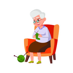 old grandmother knitting socks for granddaughter in house cartoon vector. old grandmother knitting socks for granddaughter in house character. isolated flat cartoon illustration