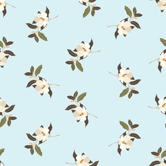 Obraz na płótnie Canvas Vintage flowers. Seamless pattern. A branch of a blossoming tree. Flat vector isolated illustration. Pastel colors.